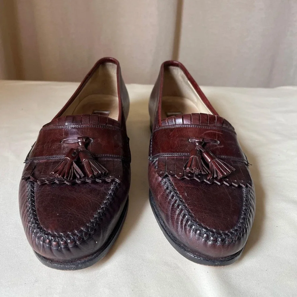 Johnston & Murphy Tassel Loafers Burgundy‎ Leather Italy 10.5 M Classic